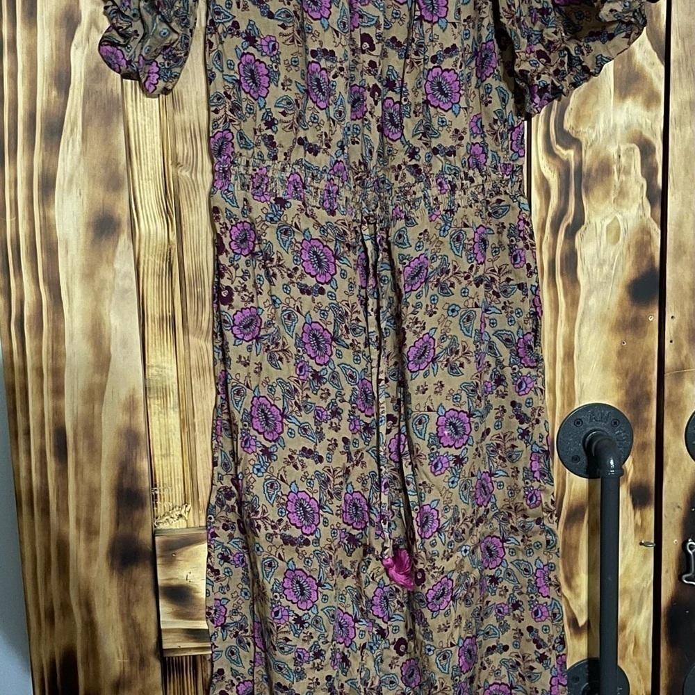 Boho style Raga Anthropologie Floral Off Shoulder Bell Sleeve Jumpsuit S NEW - Picture 5 of 7